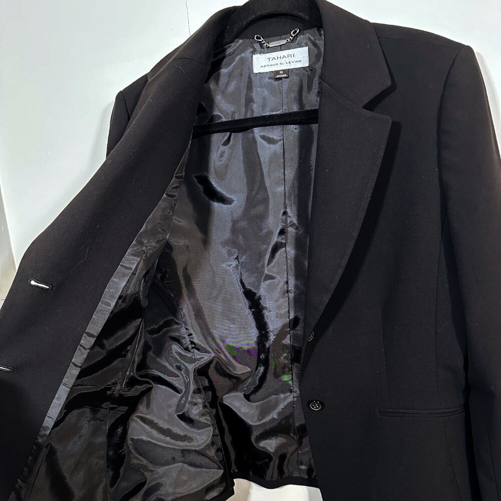 Tahari Arthur S. Levine Blazer Jacket Black Size 12 Classic Academia Sleek - Picture 6 of 10